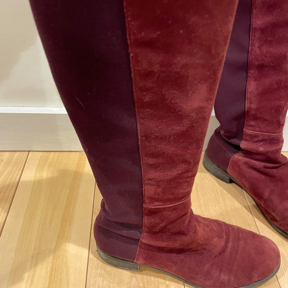 Over the knee Stuart Weitzman suede boot with stretchy back panel, size 8